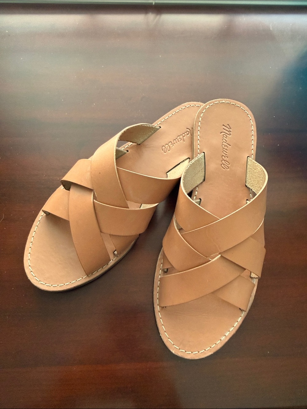 Madewell Tan Leather Crisscross Slide Sandals